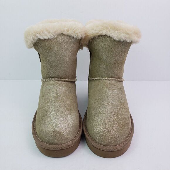 Style & Co Tiny2 Womens Sz 6 Gold Shimmer Leather Mid Calf FauxFur Winter Boots - Picture 5 of 11